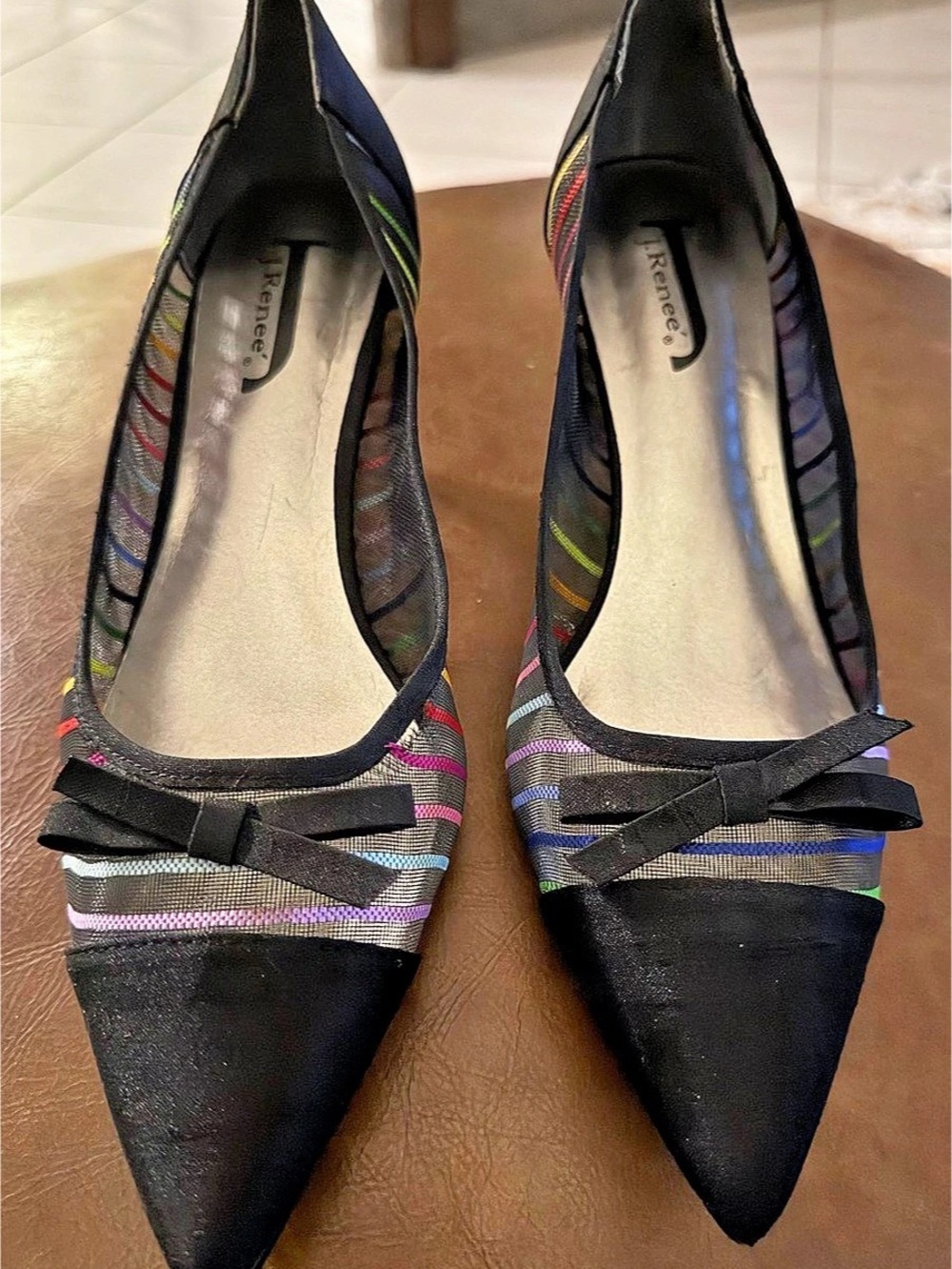 J. Renee Striped Pointed-Toe Heels in Black & Multicolor